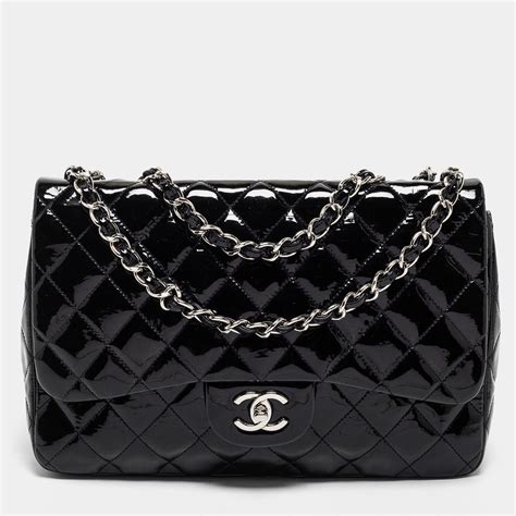 chanel black patent leather flap bag|Chanel patent flap bag.